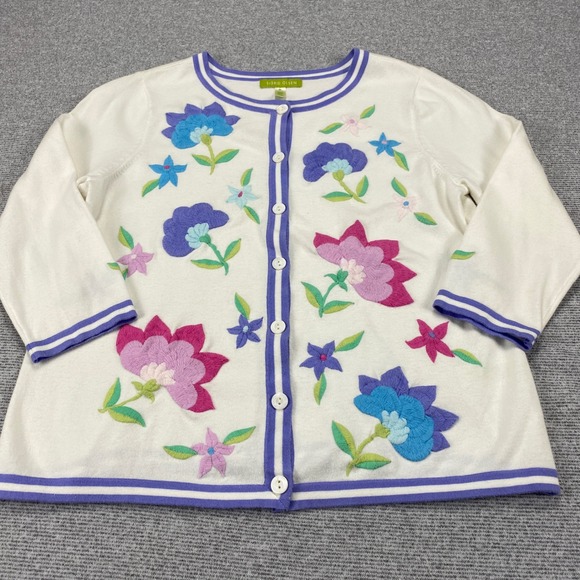 Sigrid Olsen Womens White Floral Embroidered Cardigan Sweater 3/4 Sleeve Size M - Picture 11 of 12